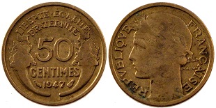 50 centimes 1947 morlon bronze-alu