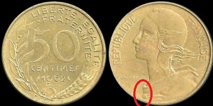 50 centimes 1962 marianne col à 3 plis