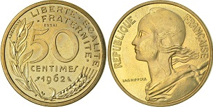 50 centimes Marianne 1962, 1963 et 1964