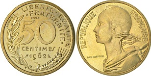 50 centimes Marianne 1962, 1963 et 1964