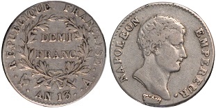 Demi-Franc Napoléon Empereur AN 12, AN 13 et AN 14