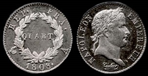 Quart de franc Napoléon Empereur 1806-1809