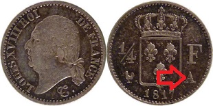 quart de franc 1817 A louis 18