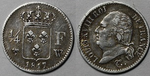 quart de franc 1817 louis xviii