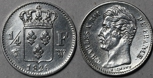 1/4 de franc 1826 charles X