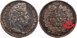 quart de franc 1832 T louis philippe