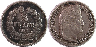 quart de franc 1833 louis philippe