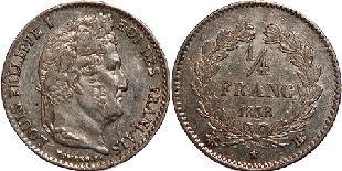 quart de franc 1838 louis philippe