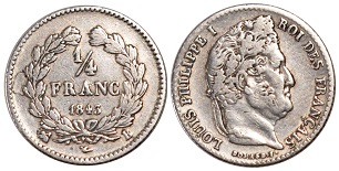 quart de franc 1843 louis philippe