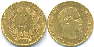 10 francs or 1859 napoléon III tête nue