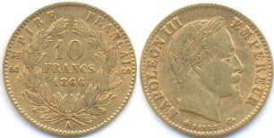 10 francs or 1866 napoléon III tête laurée