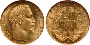 20 francs or 1854 napoléon III