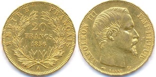 20 francs or Napoléon III 1853-1860 tête nue