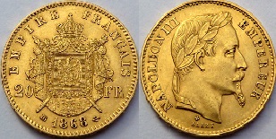 20 francs or 1868 napoléon III tête laurée