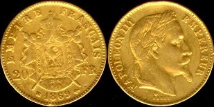 20 francs or 1869 Napoléon III tête laurée