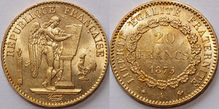 20 francs or 1875 génie debout