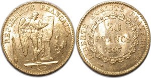 20 francs or 1871-1898 Génie Debout 3ème république