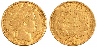 10 francs or Cérès 1850 et 1851 deuxième république