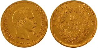 10 francs or 1855 napoleon III