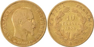 10 francs or 1856 Napoléon III tête nue