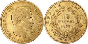 10 francs or 1858 napoléon III