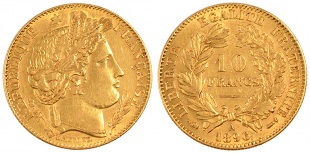 10 francs or Cérès 1895-1899 troisième république