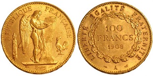 100 francs or 1908 génie debout