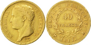 40 francs or 1811 napoléon empereur revers empire