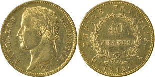 40 francs or 1809-1813 Napoléon Empereur au revers Empire