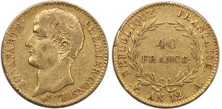 40 francs or  An 12 bonaparte premier consul