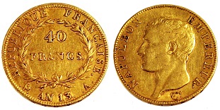 40 francs or An 13 napoléon empereur