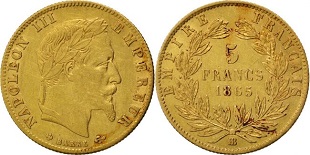 5 francs or 1865 napoléon III