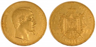 50 francs or Napoléon III 1855-1859 tête nue