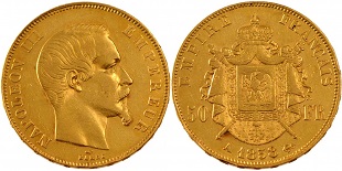 50 francs or 1858 napoléon III tête nue
