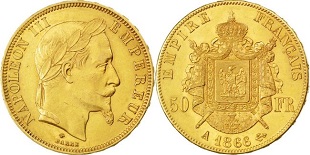 50 francs or 1866 Napoléon III tête laurée