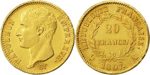20 francs or 1807 grosse tête napoléon empereur