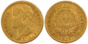 20 francs or 1813 napoléon revers empire