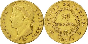 20 francs or Napoléon période des 100 jours du 20 mars - 22 juin 1815