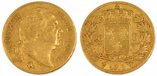 20 francs or 1818  louis XVIII