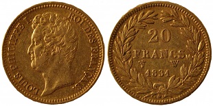 20 francs or 1831 Louis Philippe tête nue