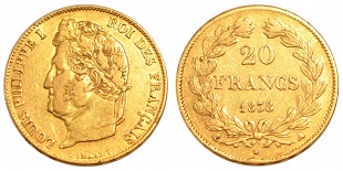 20 francs or 1838 louis philippe 