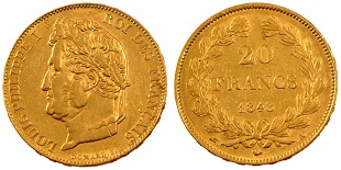 20 francs or 1848 louis philippe
