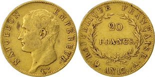 20 francs or Napoléon tête nue AN 13, AN 14