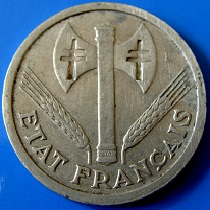 2 francs 1943 Francisque contremarque Croix de Lorraine