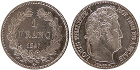 1 franc 1847 louis philippe tête laurée
