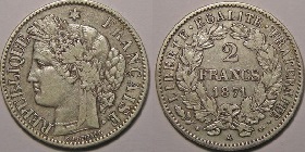 2 francs Cérès sans légende 1870 et 1871