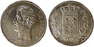5 francs Charles X 1er type 1824 1825 et 1826
