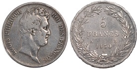 5 francs Louis-Philippe tête nue 1830 sans le I
