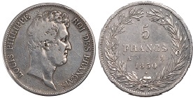 5 francs 1830 louis philippe sans le I tête nue