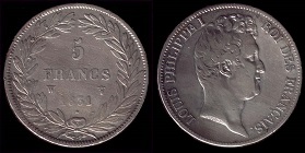 5 francs Louis-Philippe tête nue avec le I 1830 et 1831